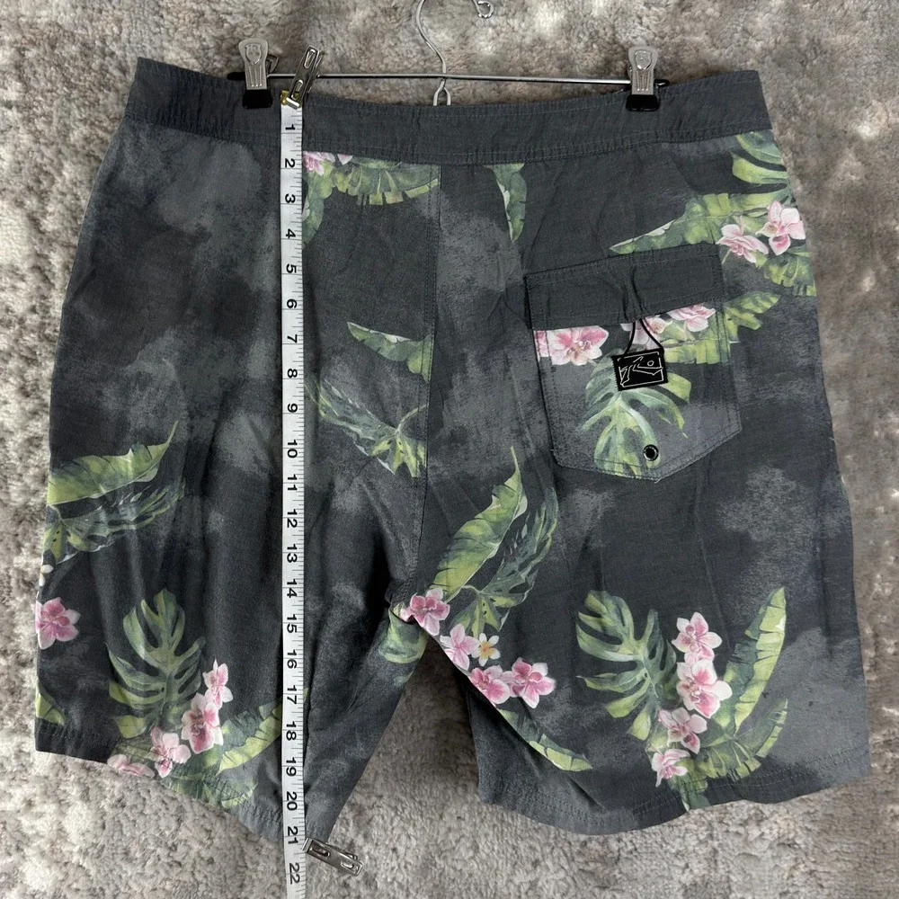 Rusty Size 36 Floral Tropical Hibiscus Print Board Shorts Swim Trunks Gray Men